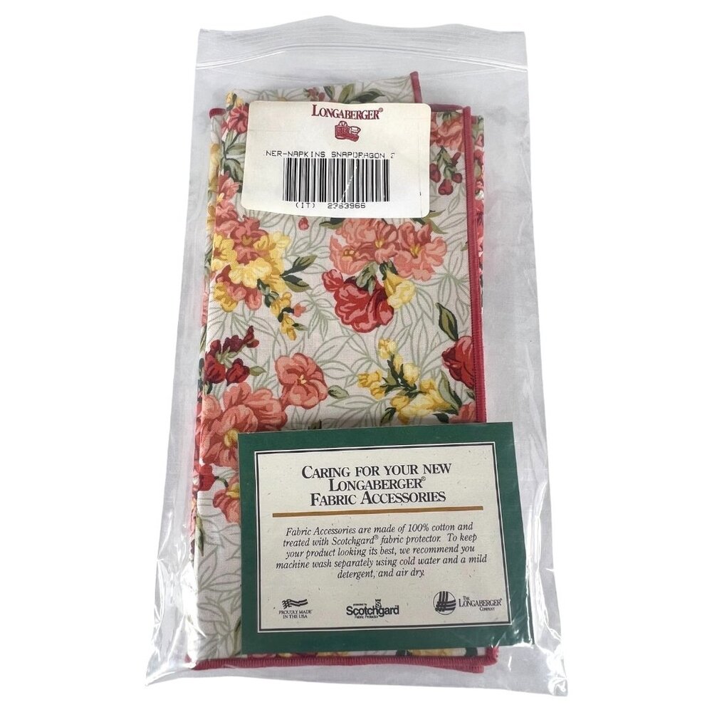 New Longaberger Snapdragon Cloth Napkins Floral Set Of 2 May Series 17x17 Fabric